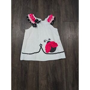 Rare Editions Toddler Girls Ladybug Ruffle Sleeveless Top White Pink Black 3T